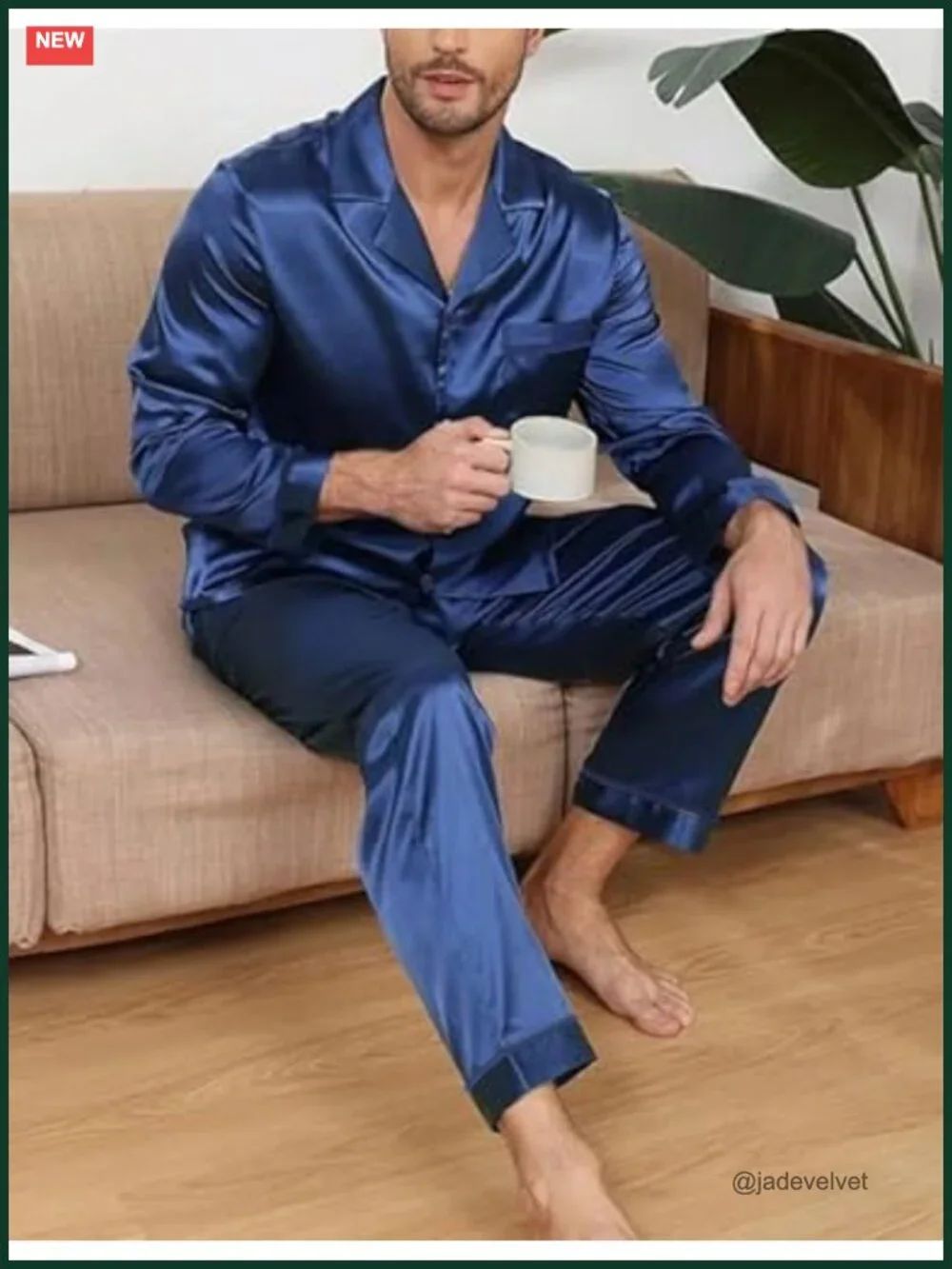 Men's Silk Satin Pajama Set Long Sleeve Button Down Sleepwear 2 Pcs